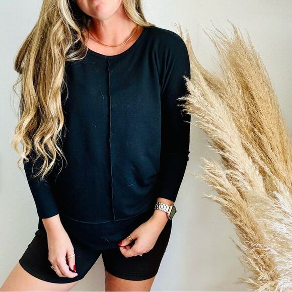 SPANX Black Scoop Neck Sweater Knit 3/4 Long Sleeve Flowy Tee T Shirt Top XS - Picture 1 of 11